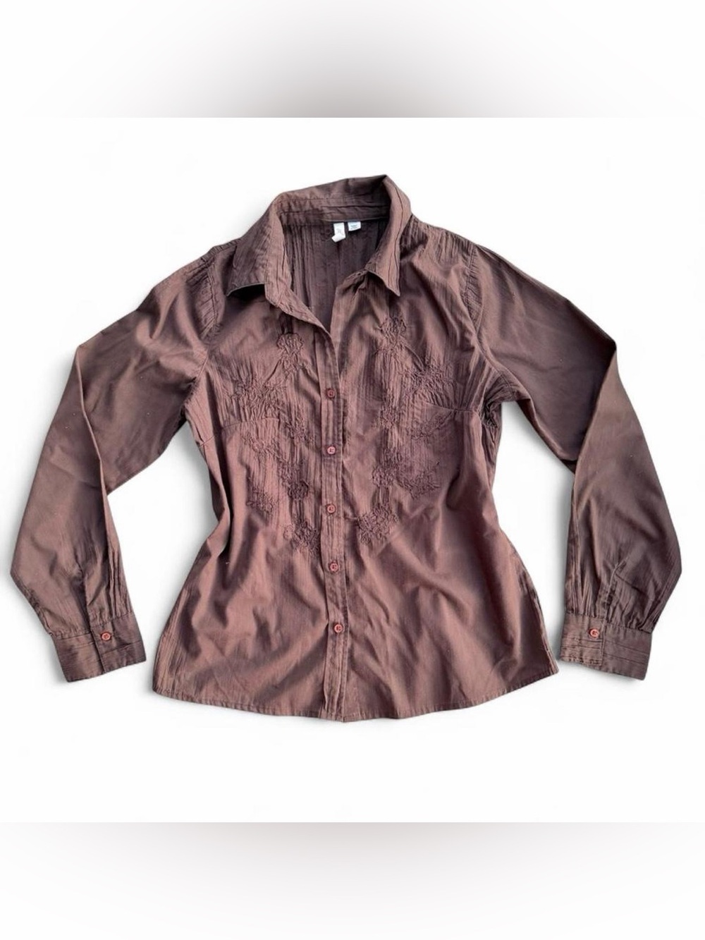 St. John's Bay Women's Brown Embroidered Button-Down Shirt